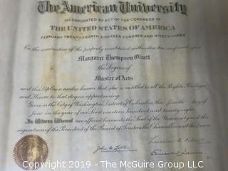 1928 Oilskin Masters Degree Awarded to Margaret T. Olcott by American University {Description Altered Feb. 16, 5"44pm ET}